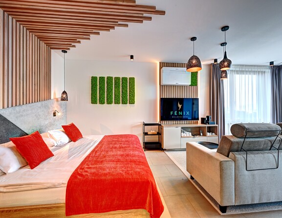 Wellness apartmá King s obří vířivkou, saunou a terasou